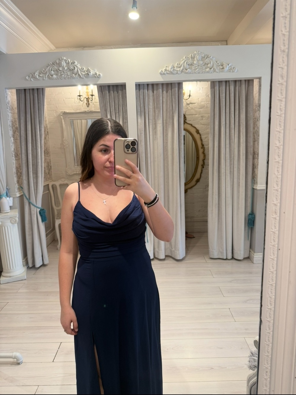 Boutique 1861 “Kieran Navy” A-Line Maxi Dress with Lace